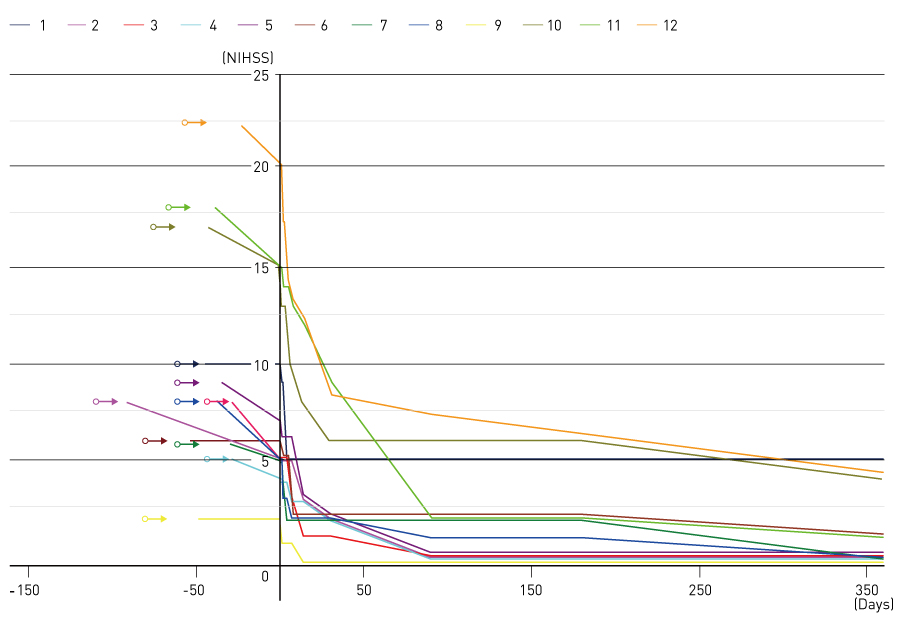 Figure 3. Effect of administration of mesenchymal stem cells on the NIH stroke scale (NIHSS) of patients.